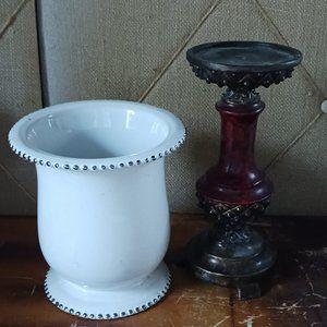 Candle Holder Pedestal and White Vase